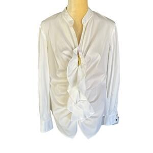 Joseph Ribkoff White Ruffle Blouse Shirt with Gold Zipper Size 12